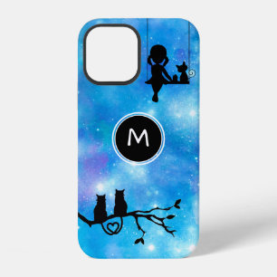 Waterverf Sterrenstelsel Katten en Meisje Monogram iPhone 12 Hoesje
