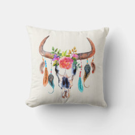 Waterverf stierenschedel en Indiase symbolen Kussen