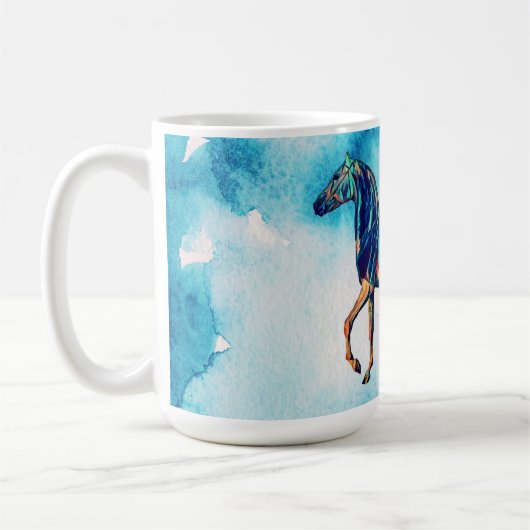 Waterverf stijl Aqua Blue Horse Mok Cup (Links)