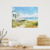 waterverf stijl beachhouse in felle kleuren poster (Keuken)