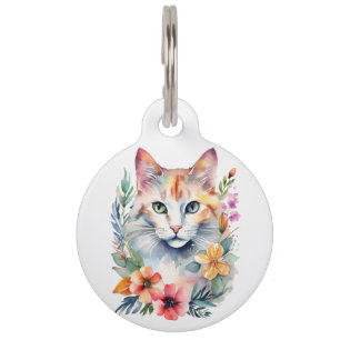 Waterverf Stijl Floral White Cat Huisdierpenning