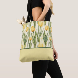 Waterverf stijl gele tulpen, kleur blok draagtas