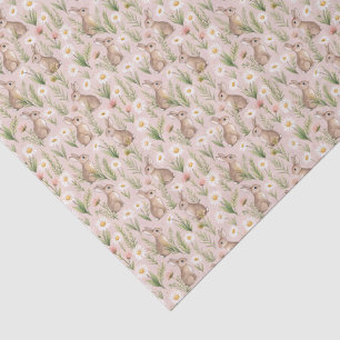 Waterverf stijl Konijn en Madeliefje Roze Baby Tissuepapier
