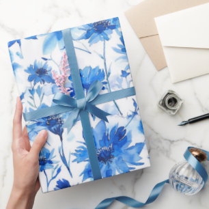 Waterverf stijl korenbloem type blauw cadeaupapier