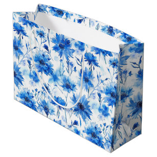 Waterverf stijl korenbloem type blauwe bloem groot cadeauzakje