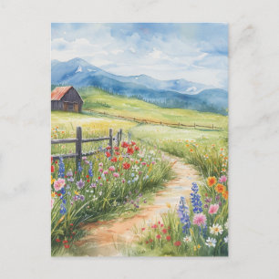 Waterverf stijl lentewei met bloemen briefkaart
