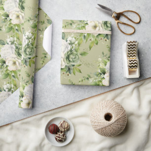 Waterverf Stijl  Look Witte Rozenbloem Cadeaupapier