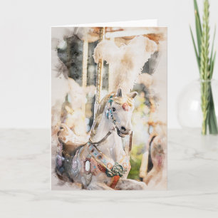 Waterverf stijl pastel carrousel paard kaart