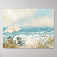 Waterverf stijl strand scène met witte stoelen