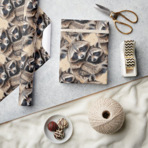 Waterverf Stijl Wasberen Dierlijke Patroon Kunst Cadeaupapier