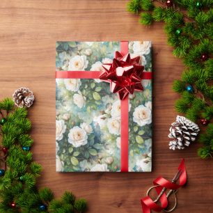 Waterverf stijl witte rozen tuinbloem cadeaupapier