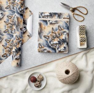 Waterverf Stijl Wolf Wolven Dierlijke Familie Kuns Cadeaupapier