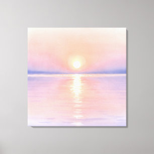 Waterverf stijl Zon - Zeegezicht Kunst Canvas Afdruk