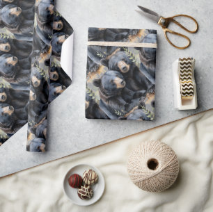 Waterverf stijl zwarte Beren Animal Pattern Art Cadeaupapier