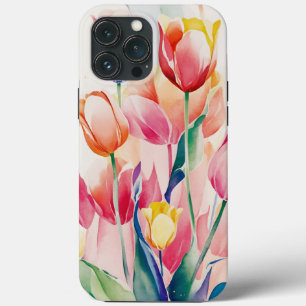 Waterverf stijltulpen telefoonbehuizing iPhone 13 pro max hoesje