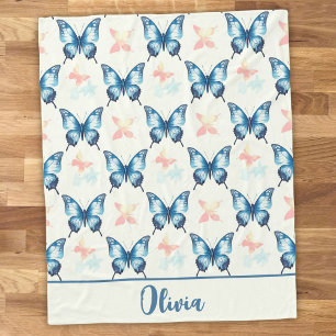 Waterverf Stijlvolle Blauwe Vlinders Fleece Deken