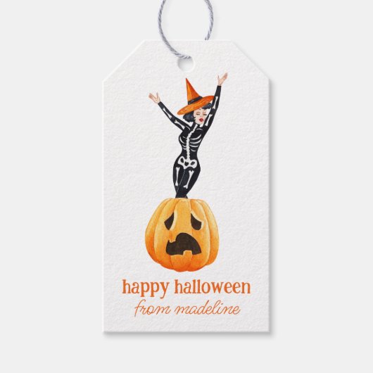 Waterverf Stijlvolle Mode Heks Halloween Cadeaulabel (Voorkant)