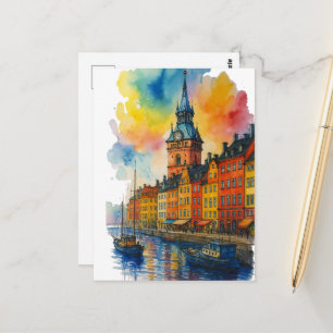 Waterverf Stockholm Zweden Oude Stad Gamla Stan Briefkaart