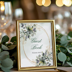 Waterverf Stof Groen Gastboek Tafel Sign Poster