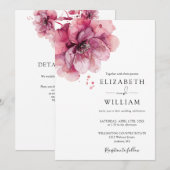 Waterverf Stof Roze Bloem QR Code Bruiloft Kaart (Voorkant / Achterkant)