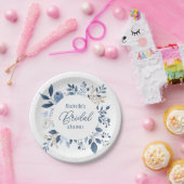 Waterverf Stofblauwe Bloemige Boho Bruidsdouche Papieren Bordje (Feest)