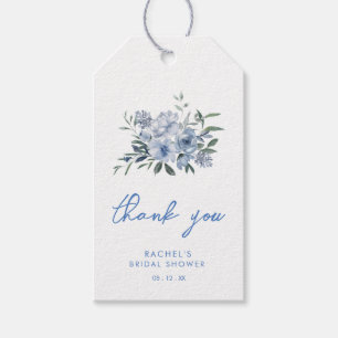 Waterverf Stofblauwe Bloemige Bruiloftsdouche Cadeaulabel