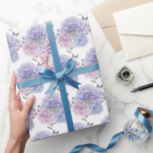 Waterverf Stofblauwe & Lila Hydrangea Huwelijk Cadeaupapier