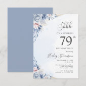 Waterverf Stofblauwe Verjaardagsfeest Surprise 79 Kaart (Voorkant / Achterkant)