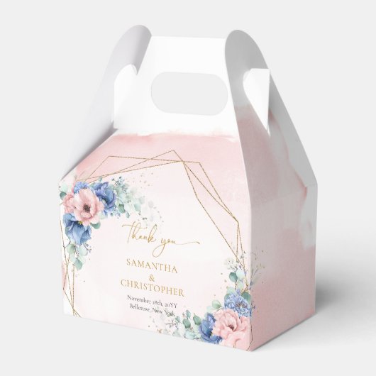 Waterverf Stoffig blauw en blozend eucalyptus Bedankdoosjes (Voorkant Zijde)