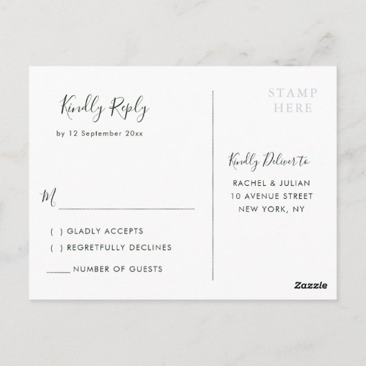 Waterverf stoffige blauwe bloemen bruiloft RSVP Briefkaart (Achterkant)