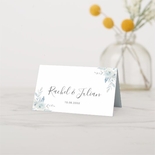 Waterverf stoffige blauwe bloemenbruiloft (Achterkant)