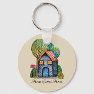 Waterverf Stomme Home Sweet Home Art Sleutelhanger