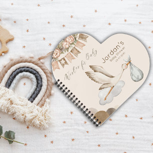 Waterverf Stork Baby shower Neutral Gastenboek Notitieboek