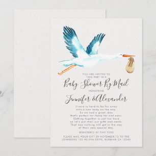 Waterverf Stork Blue Couple e Baby shower by Mail Kaart