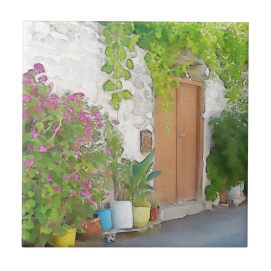 Waterverf straat uitzicht tegeltje (Voorkant)