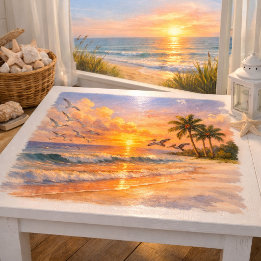 Waterverf Strand bij Zonsopgang met Palmbomen Tissuepapier