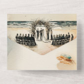 Waterverf strand bruiloft all in one uitnodiging (Achterkant)