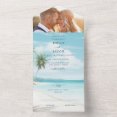 Waterverf strand bruiloft met foto all in one uitnodiging (Binnen)