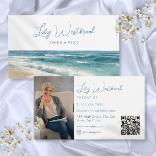 Waterverf Strand Elegante Therapeut QR-code Visitekaartje