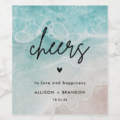 Waterverf strand gepersonaliseerde bruiloft wijn etiket (Enkel label)