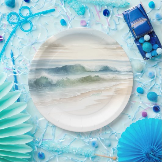Waterverf strand golven rustieke kustbruiloft papieren bordje (Feest)