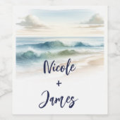Waterverf strand golven rustieke kustbruiloft wijn etiket (Enkel label)