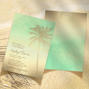 Waterverf Strand Gouden Zand Palm Tree Boho Huweli Kaart
