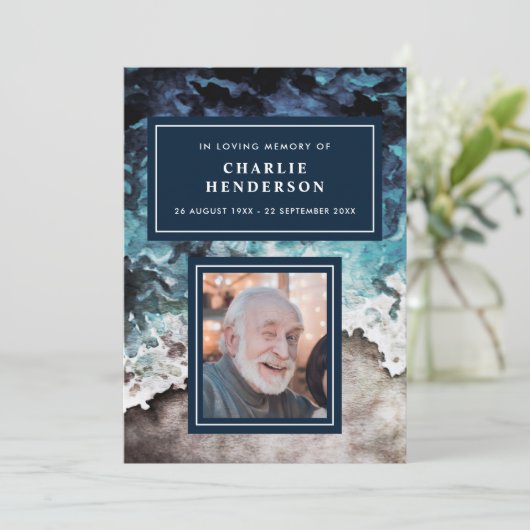 Waterverf strand in liefdevolle herinnering begraf programma (Staand voorkant)