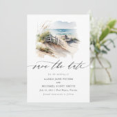 Waterverf Strand Kustkalligrafie Save The Date (Staand voorkant)