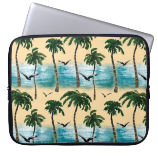 Waterverf strand naadloze textuur. Palmen, schedel Laptop Sleeve