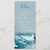 Waterverf Strand Oceaan Golven Monogram Bruiloft Menu (Voorkant)