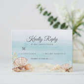 Waterverf strand Ocean Shells Wedding RSVP Kaartje (Staand voorkant)