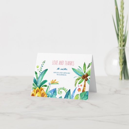 waterverf strand palmen ananas bruiloft dank u bedankkaart (Voorkant)