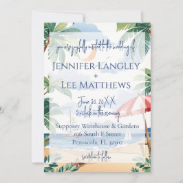 Waterverf strand scène bruiloft kaart